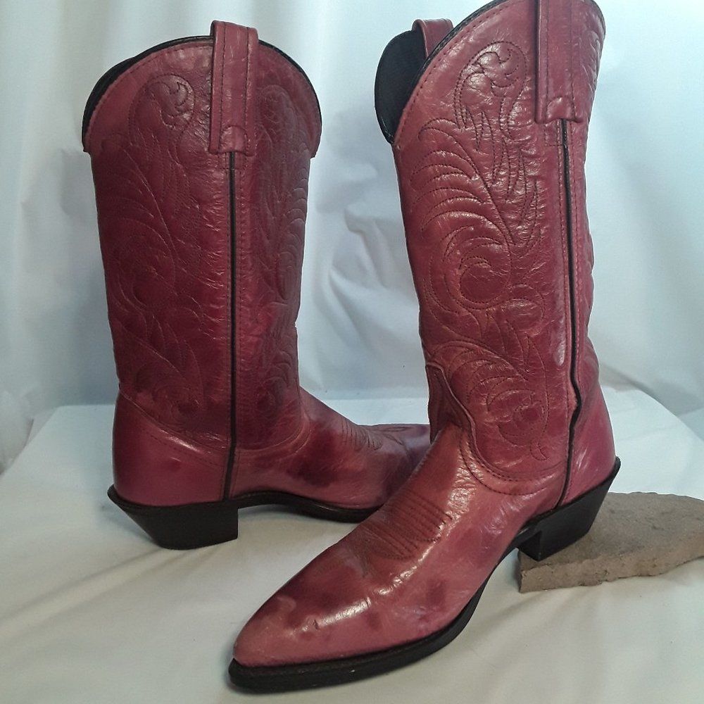 Cowboy Cowgirl  Boots Distressed Deep Dusty Rose Leather Size 5.5